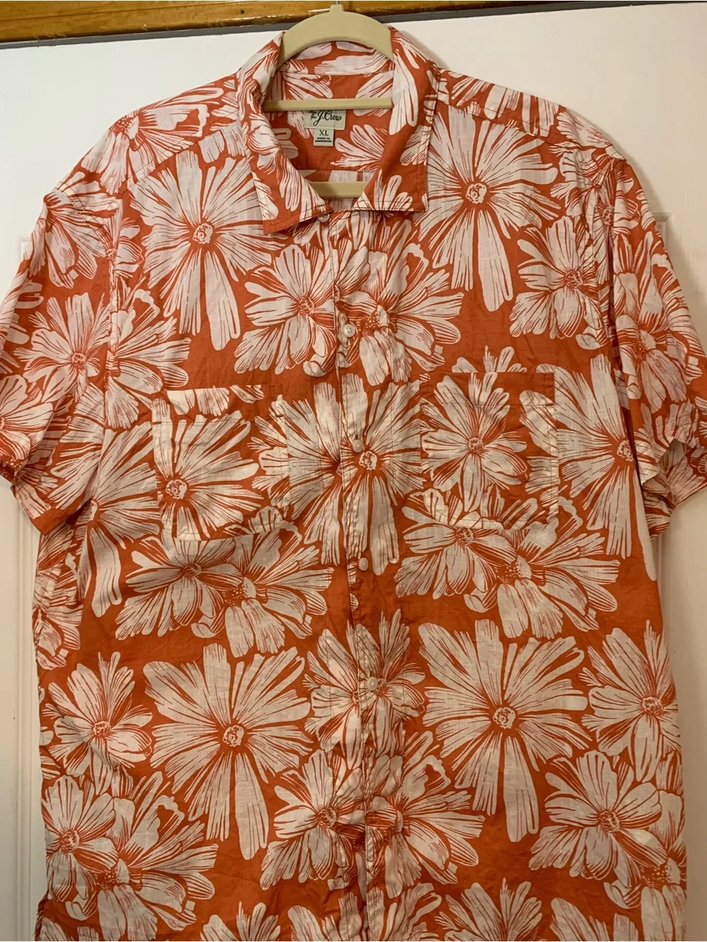 J.Crew Orange Floral Hawaiian Camp Shirt Men’s XL Resort Aloha